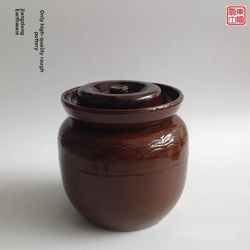 Thiened Cerc Earthenware Kimchi Tarro para uso doméstico Tarro para apilar huevos Olla de fermentación de tofu Cilindro de repollo agrio antiguo Sle...