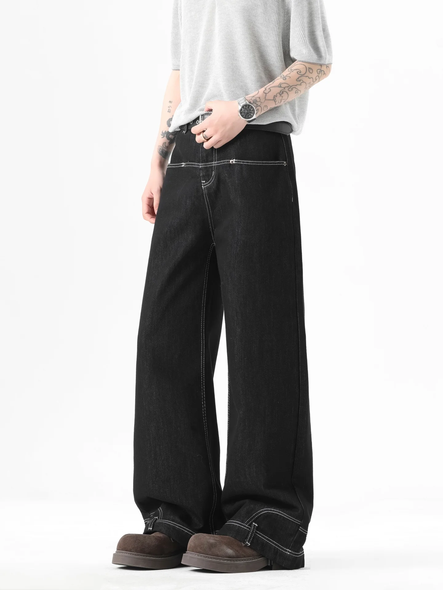 Calças Jeans Cowboy Retrô Americanas Coloridas para Homens e Mulheres, Estilo Street, Perna Larga, Marca Tendência, Slim, Mic...