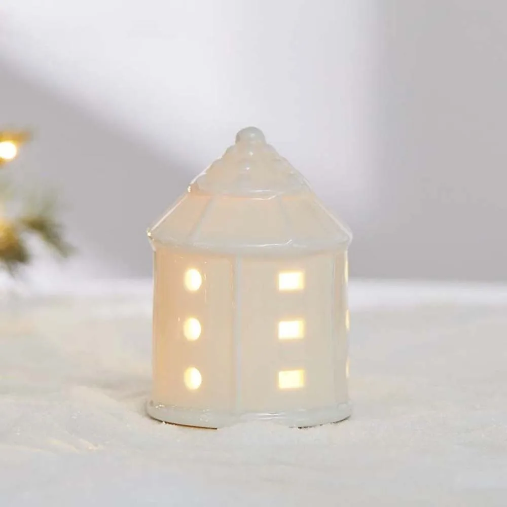 

Ceramic Porcelain Lamp Ornament LED Exquisite Christmas Atmosphere Lights Star Button Batteries House-shaped Night Lamp
