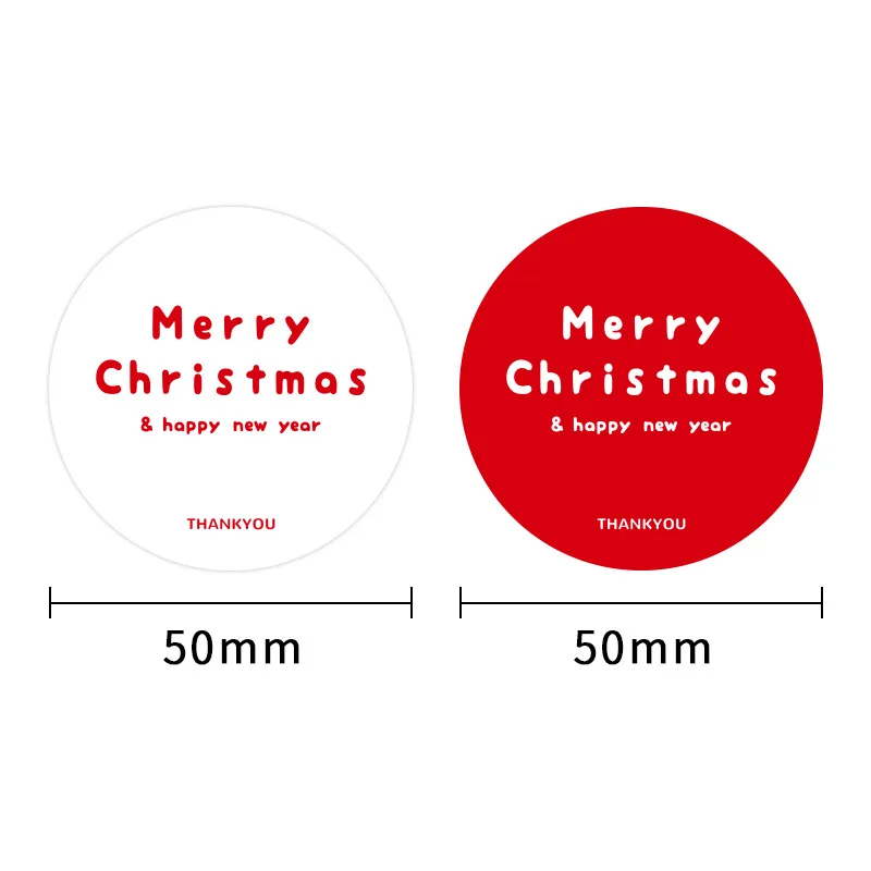 Minimalist Red White Merry Christmas Gift Stickers Round Rectangle Thank You Labels for Xmas Gift Wrapping Envelope Seals
