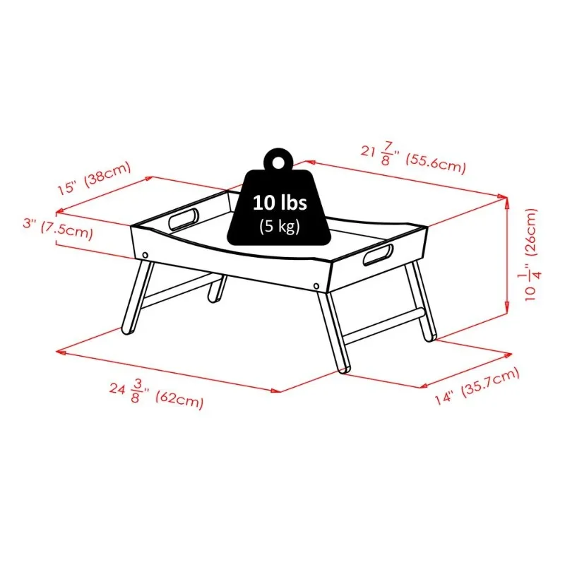 Wood Benito Serving Breakfast Bed Tray, Espresso Finish.Benito 24.41-Inch Folding Bed Tray with Curved Top