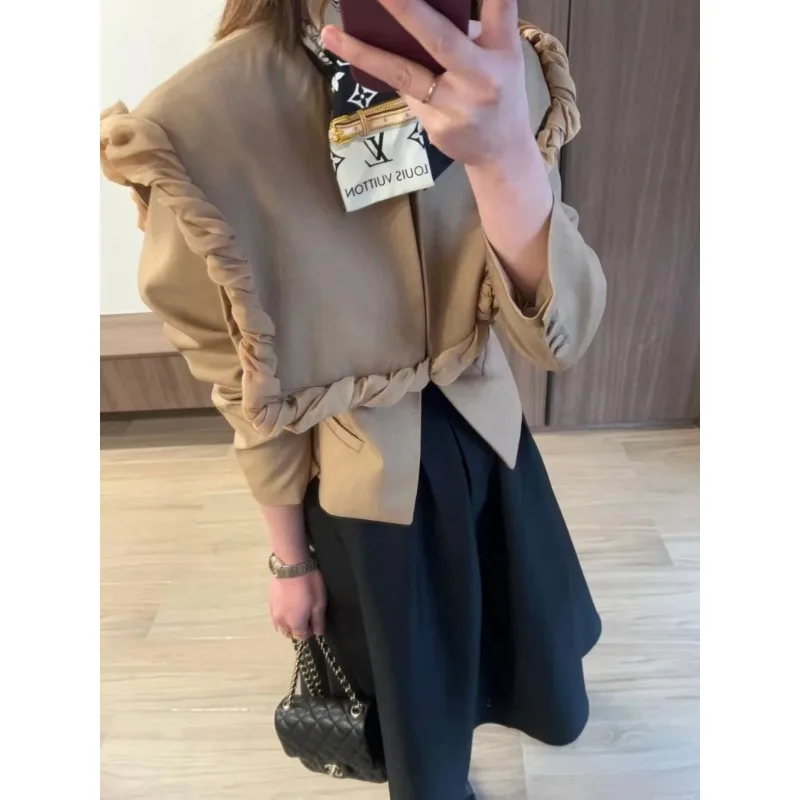 SuperAen Fashion Niche High-end Elegant Jackets for Women Spring Autumn 2024 Khaki Jacket and Coat