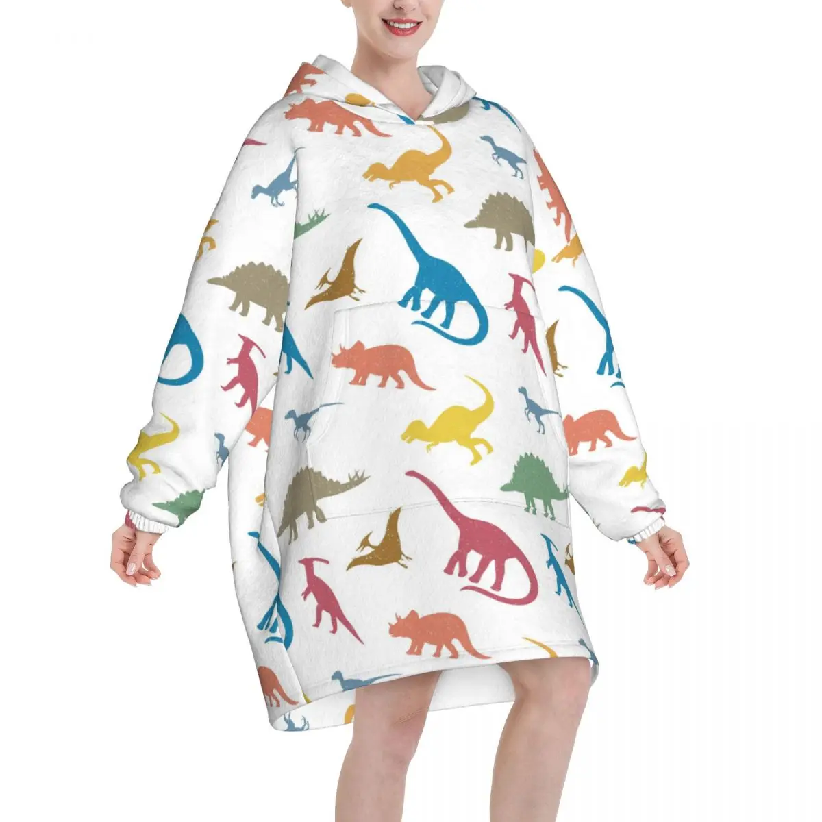 Dinosaur Wearable Blanket Hoodie Oversized Hooded Blankets for Women Soft Warm Cozy Flannel Fleece Pullover Sweatshirt