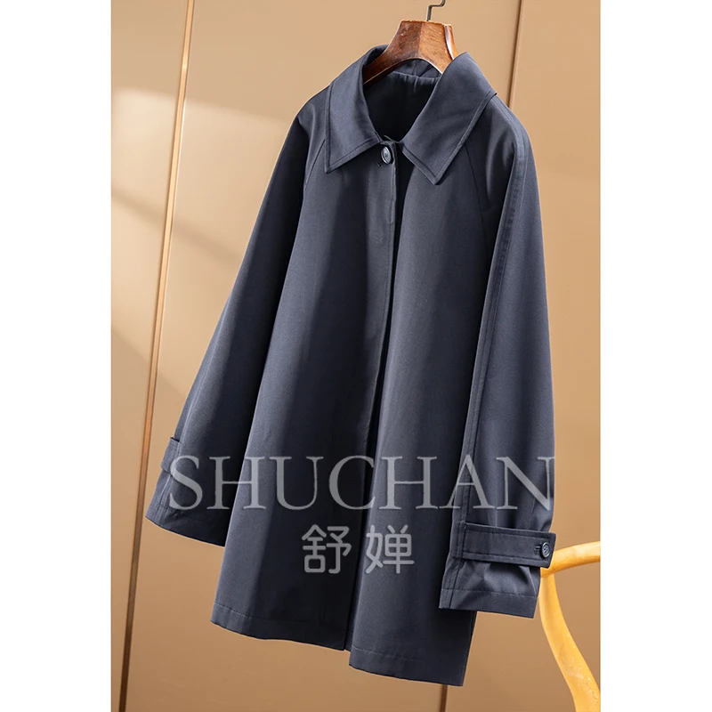 Spring home, early autumn, good version! Xiaohe + simple loose lapel one-hand long trench coat female 66C2