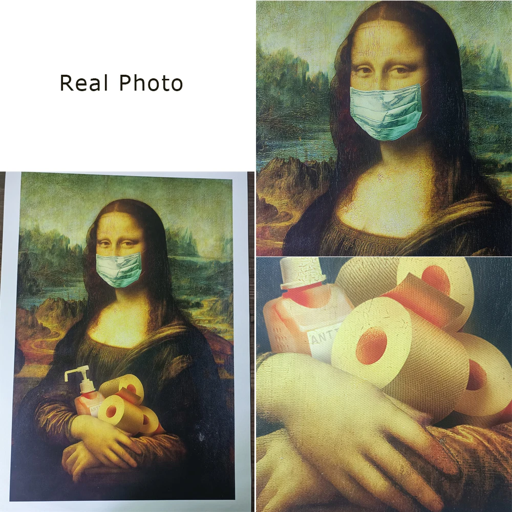 Funny Mona Lisa Bathroom Poster Decor Vintage Leonardo da Vinci Famous Print Toilet Paper Canvas Painting Classical Toilet Decor