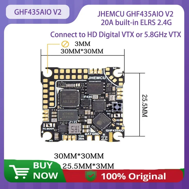 

JHEMCU GHF435AIO V2 Управление полетом 20А Управление полетом 2-4S с экранным датчиком 2,4G CRSF Рекордер полета 16 МБ GPS ELRS RC FPV Самолет
