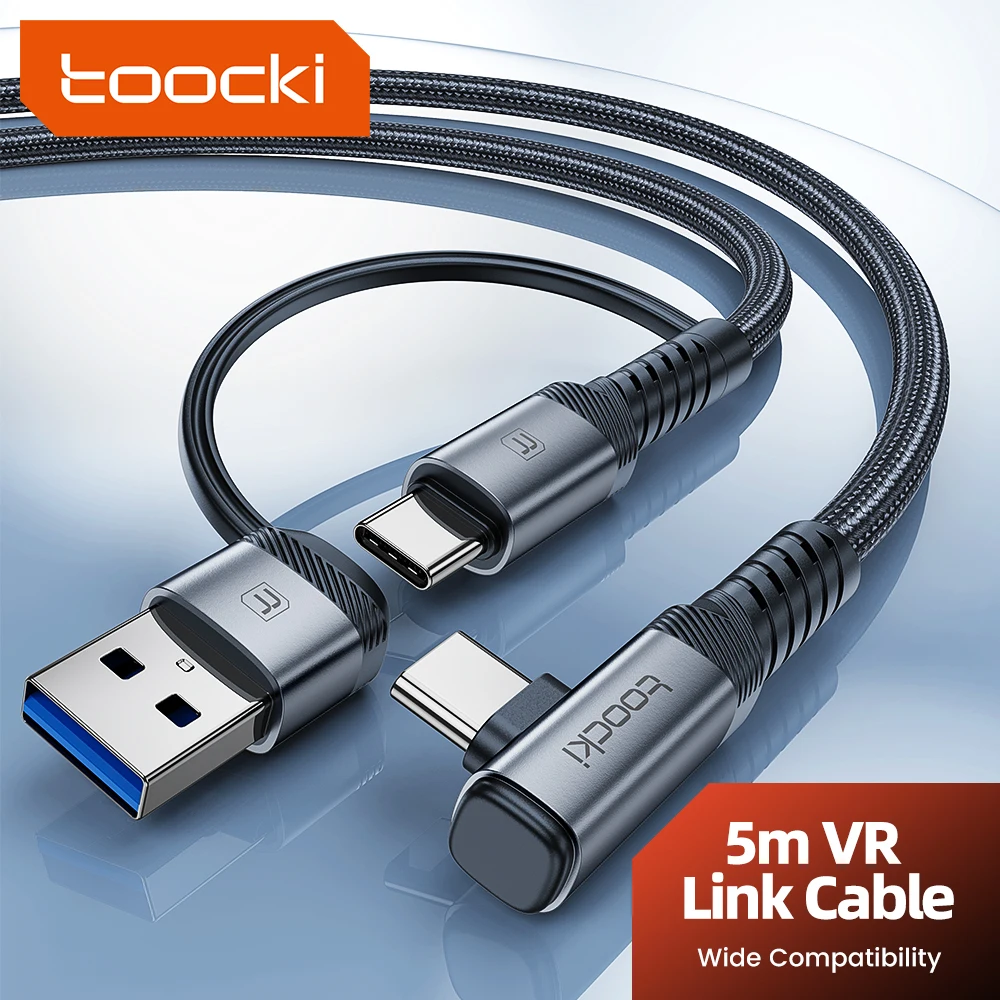 

Toocki VR Link Data Cable A+C TO C 5M Fast Charge Cable USB C 90 Degree Elbow Data Cable For Game For Huawei Samsung TV Laptop