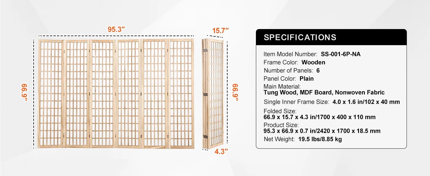 SucceBuy 3/4/6 Panel Wood Folding Privacy Screen Portable Decoration Screens for Room Separation Home Office Restaurant&Bedroom