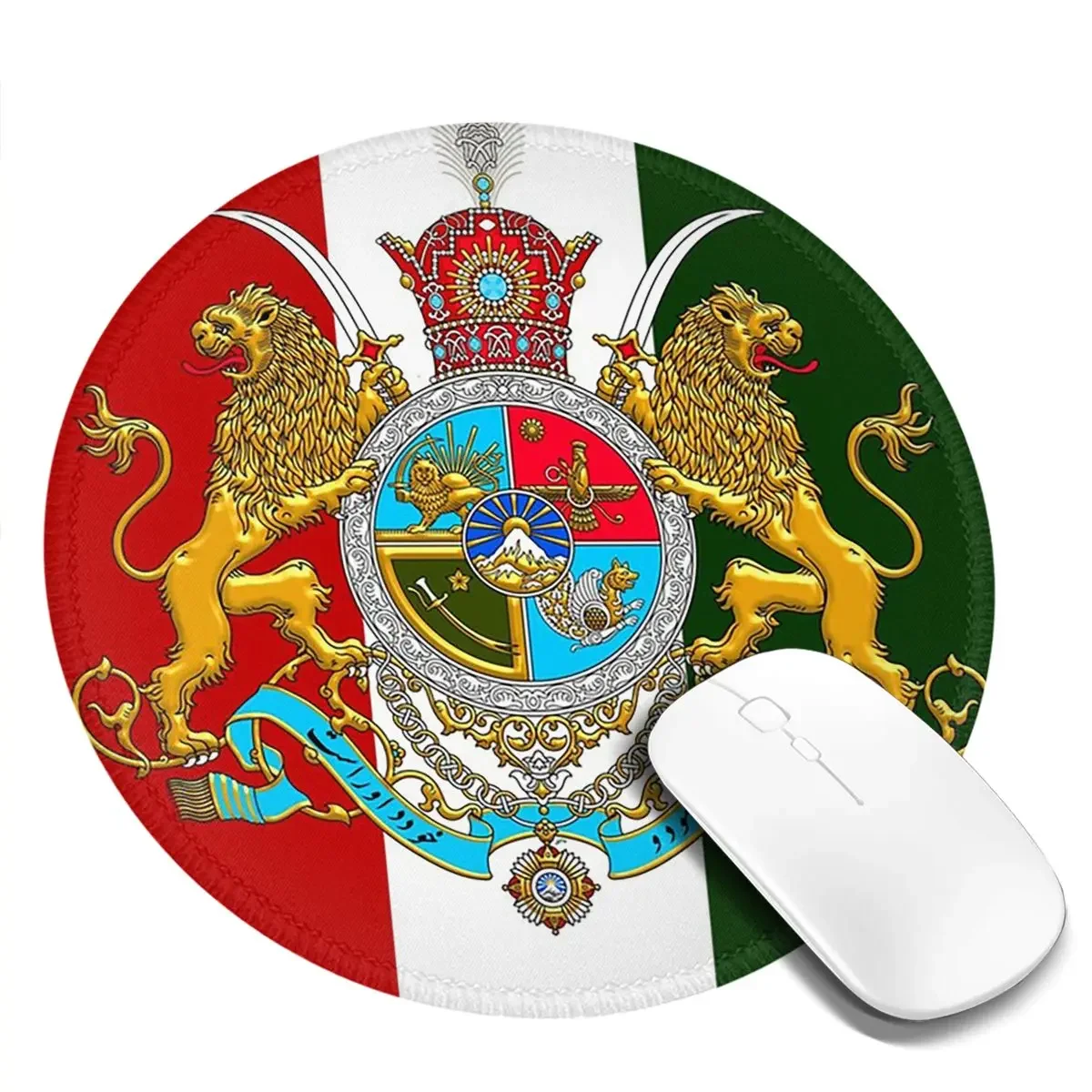 Iran Flag Emblem Persia Sun Lion Round Mouse Pad Computer Keyboard Mouse Mat Gaming Laptop Desk Mat Office Table Mats