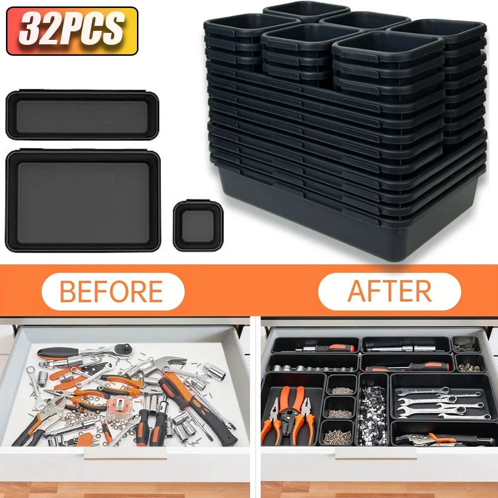 Tool Box Gaveta Organizador, Workbench Cabinet Bins, Ferramenta Organização Peito, Garagem Hardware, Divisores de bandeja Set, 45 Pcs, 32 Pcs, 22Pcs