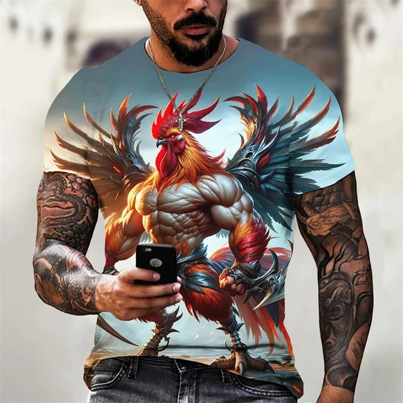 French Muscle Cock Print T-shirt For Men Clothes Streetwear Personality O-neck T Shirts Run Fitness Outdoor Sport Male Tee Top