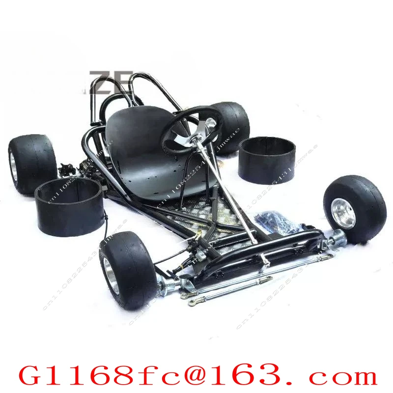 Modified 168CC four-wheel drift kart with complete frame, steering, rear axle suspension, and 5-inch drift tires