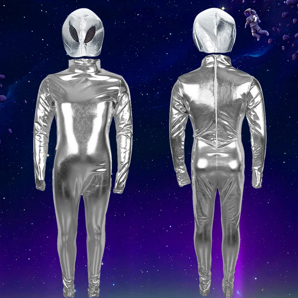 

iny позолоченный кожаный комбинезон для косплея «Чужой» для детей, сценический костюм, облегающий цельный костюм на Хэллоуин Perfo...