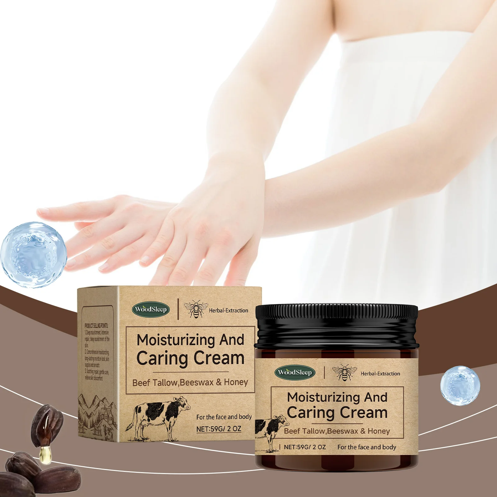 Crema hidratante para dormir de madera, barrera suave y sensible para la piel, reparación fortalecedora, cera de abejas Natural orgánica, bálsamo de miel Tallow de ternera