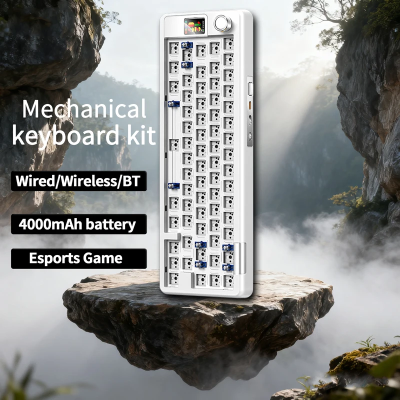YINDIAOY65S Mechanical Keyboard Kit Hot-swappable 3-mod Bluetooth 2.4G Wireless RGB Backlit Gasket Structure with display screen