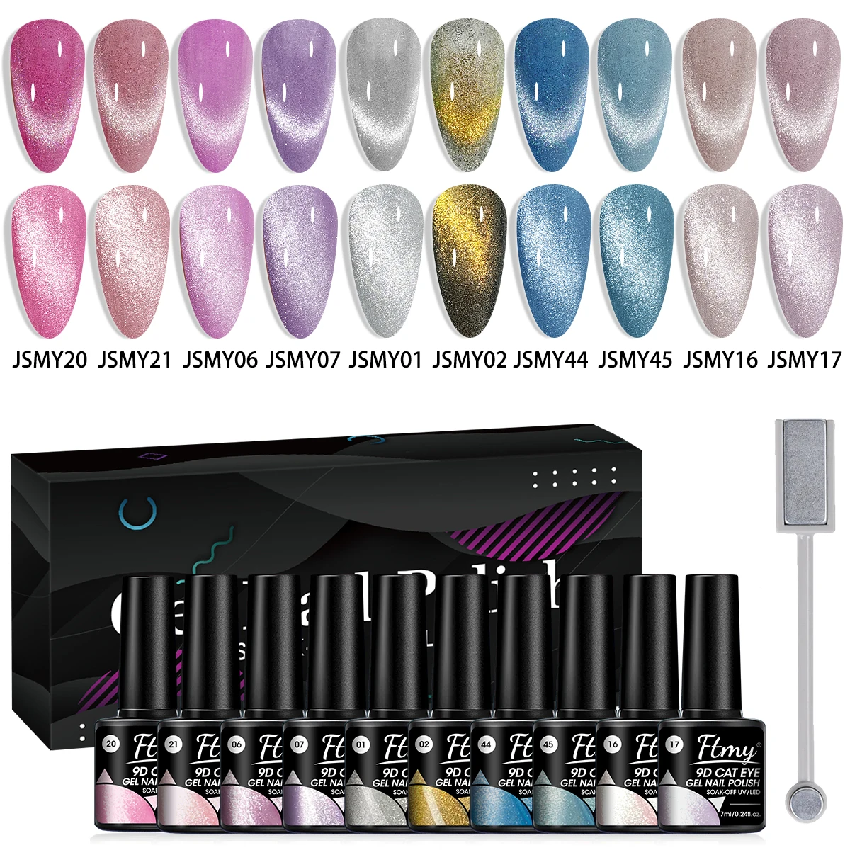 10 عبوات من طلاء الأظافر المغناطيسي على شكل عين القطة، 0.24 أونصة. - مضاد للحساسية، لون طويل الأمد، تركيبة خالية من الكحول، مناسبة للأظافر و #1