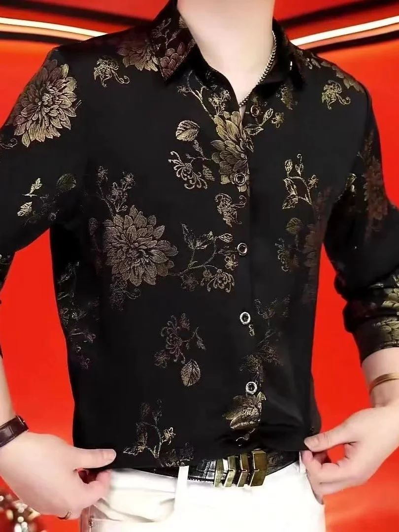

Spring Autumn New Men's Long Sleeve Shirt Thin Luxury Fashionable Polyester Fiber Breathable Comfortable Regular Fit Button up