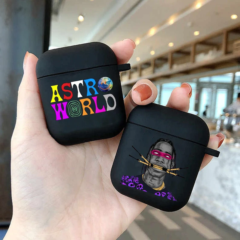 Fashion Rapper Travis Scott Astroworld Case For AirPods 1 2 3 Pro 2 Black Luxury Silicone Bluetooth Earphone Wireless Box cover