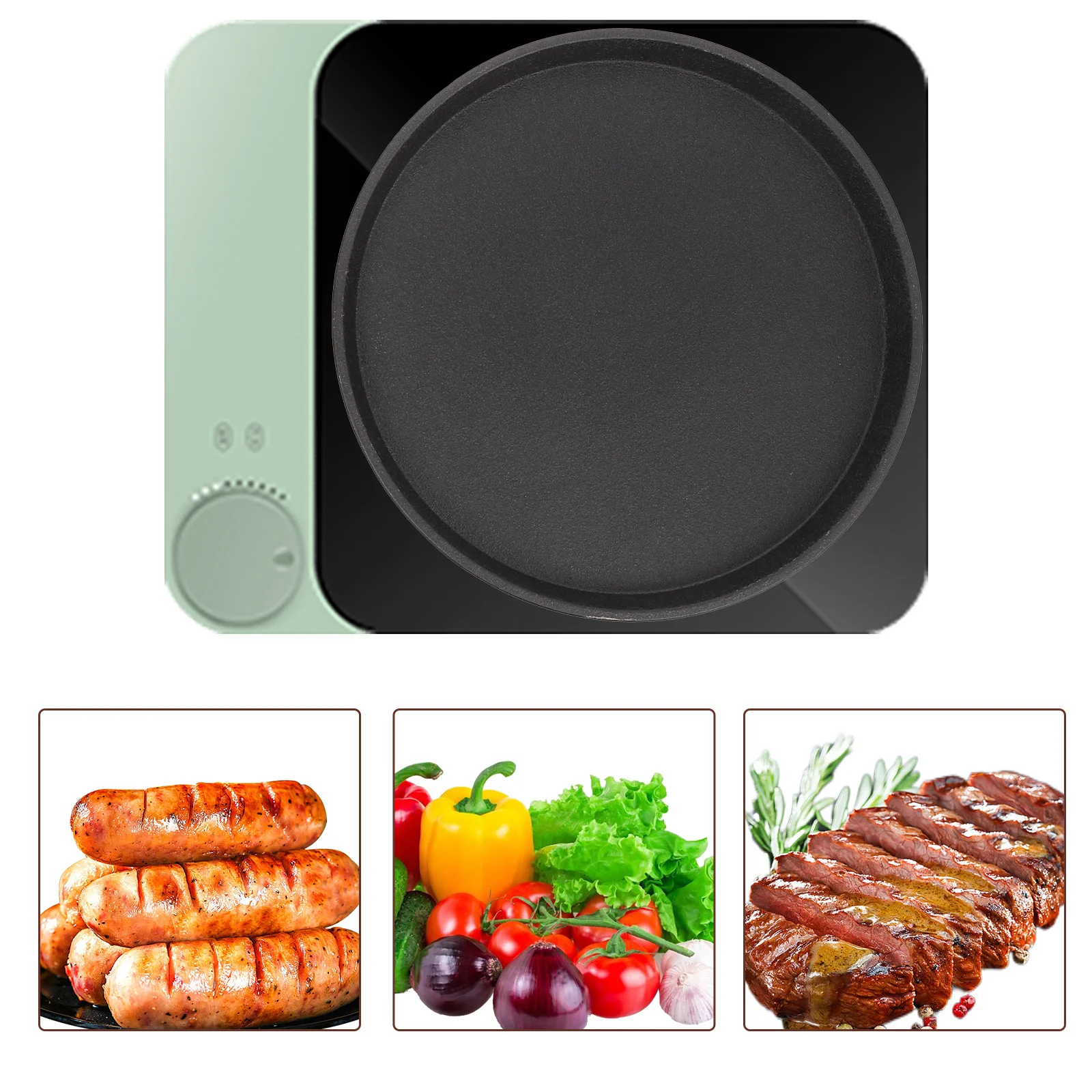 1PC BBQ Cast Iron Griddle Fajita Pan with Wooden Tray Steak Griddle Serving Steak Tray Barbecue Grill Dish Sizzle Griddle