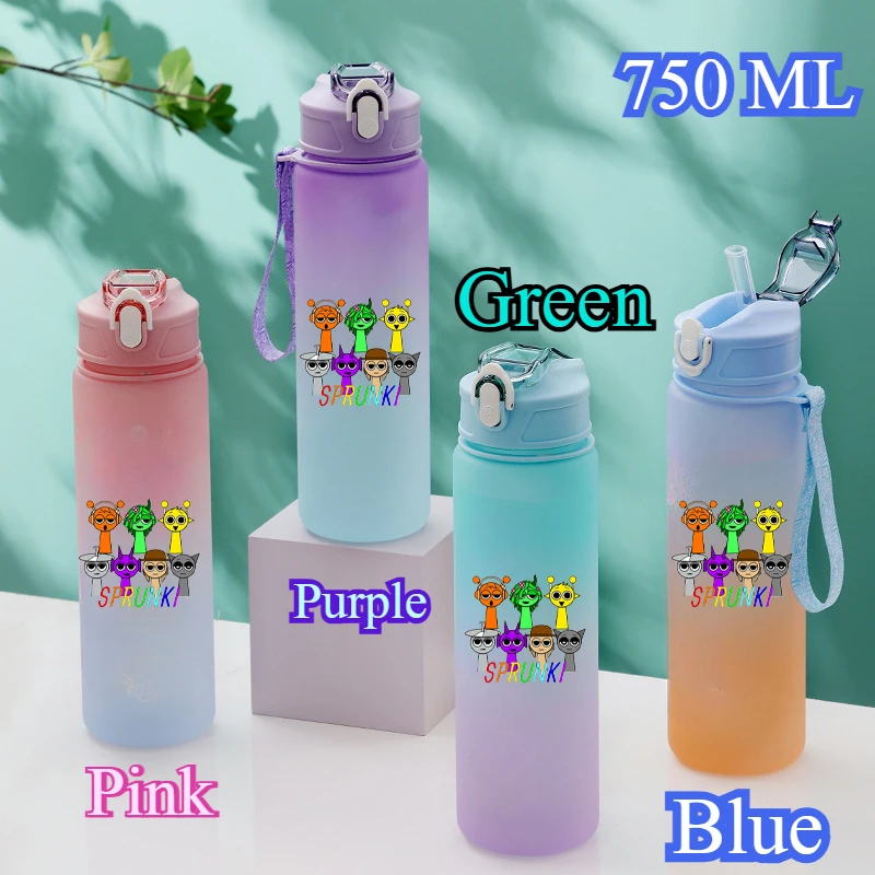 750ML Gradient Color Bottle Sprunki Sprunki Incredibox Sprunki Game Cartoon Drinking Water Cup Kids Birthday Christmas Gift