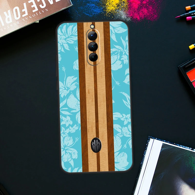 Beach Hawaiian Faux Koa Wood Case For ZTE Nubia Red Magic 8 8S Pro Plus RedMagic 9 Pro Plus 6 7 6S 7S Pro 5S 6R 5G Cover