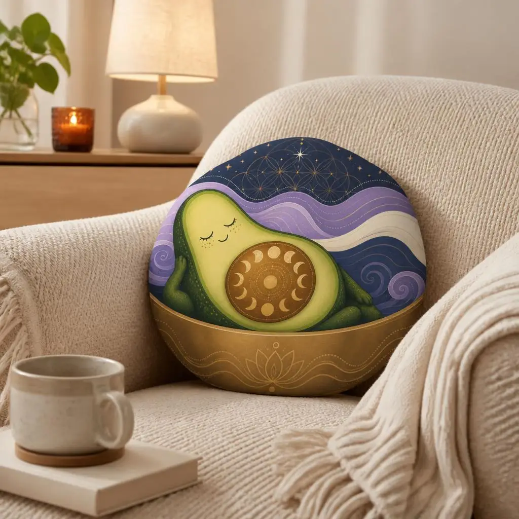 Avocado Sound Bath Pillow Moon Phase Cushion Yoga Meditation Wellness Plush Stuffed Throw Pillow Spiritual Home Decor Gift