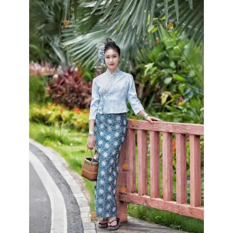 Dai Традиционная одежда в этническом стиле меньшинств, новый женский костюм, весна-лето, Таиланд, фестивальная одежда с брызгами воды, топы, юбка.