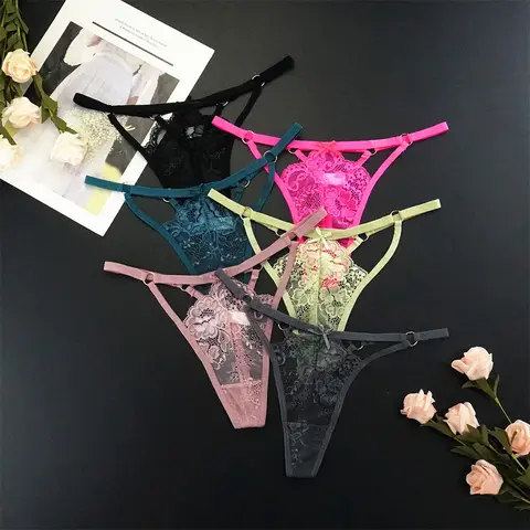 6pcs Fashion Sexy Lace Thong Low-waist with Cute Bow Underwear Faux Hole Detail Panties Lingerie Breathable Pantys Persperctive