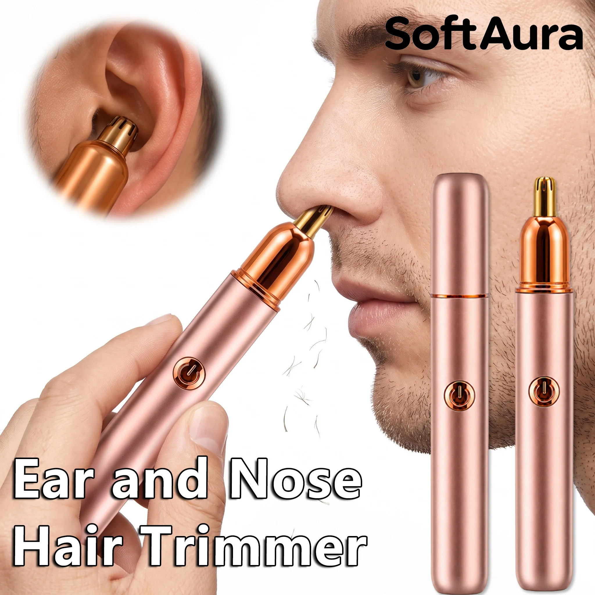 SoftAura Portable Electric Nose Ear Hair Trimmer USB Rechargeable Painless Clipper Washable Shaver for Men Women Grooming Tool