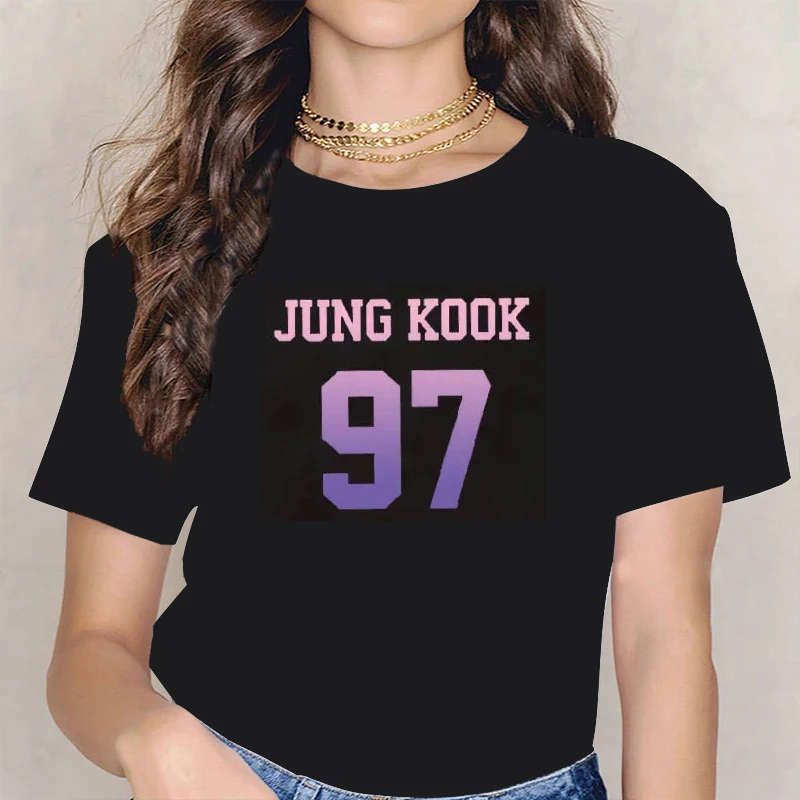 Bluzki damskie T Shirt dla fanów V(taehyung) Jungkook śliczne koszulka Harajuku Streetwear Suga Kpop Plus Size estetyczne ubrania