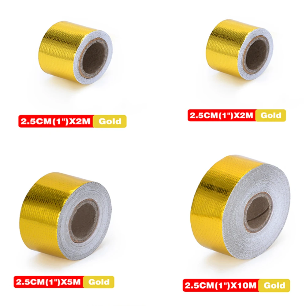 A Gold 1'' Thermal exhaust Tape Air Intake Heat Insulation Shield Wrap Reflective Heat Barrier Self Adhesive Engine 1 Inch 5/10M