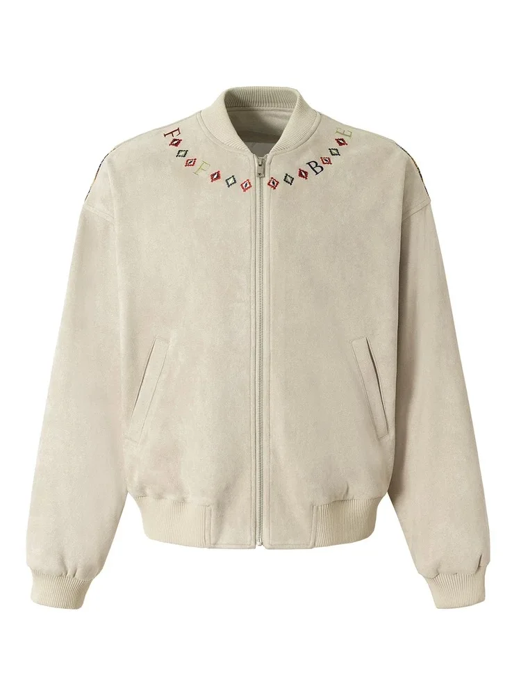 

Embroidered Patchwork Baseball Jaet Men's Women's Spring Autumn Casual Outerwear American Design Ethnic Sle Loose Fit