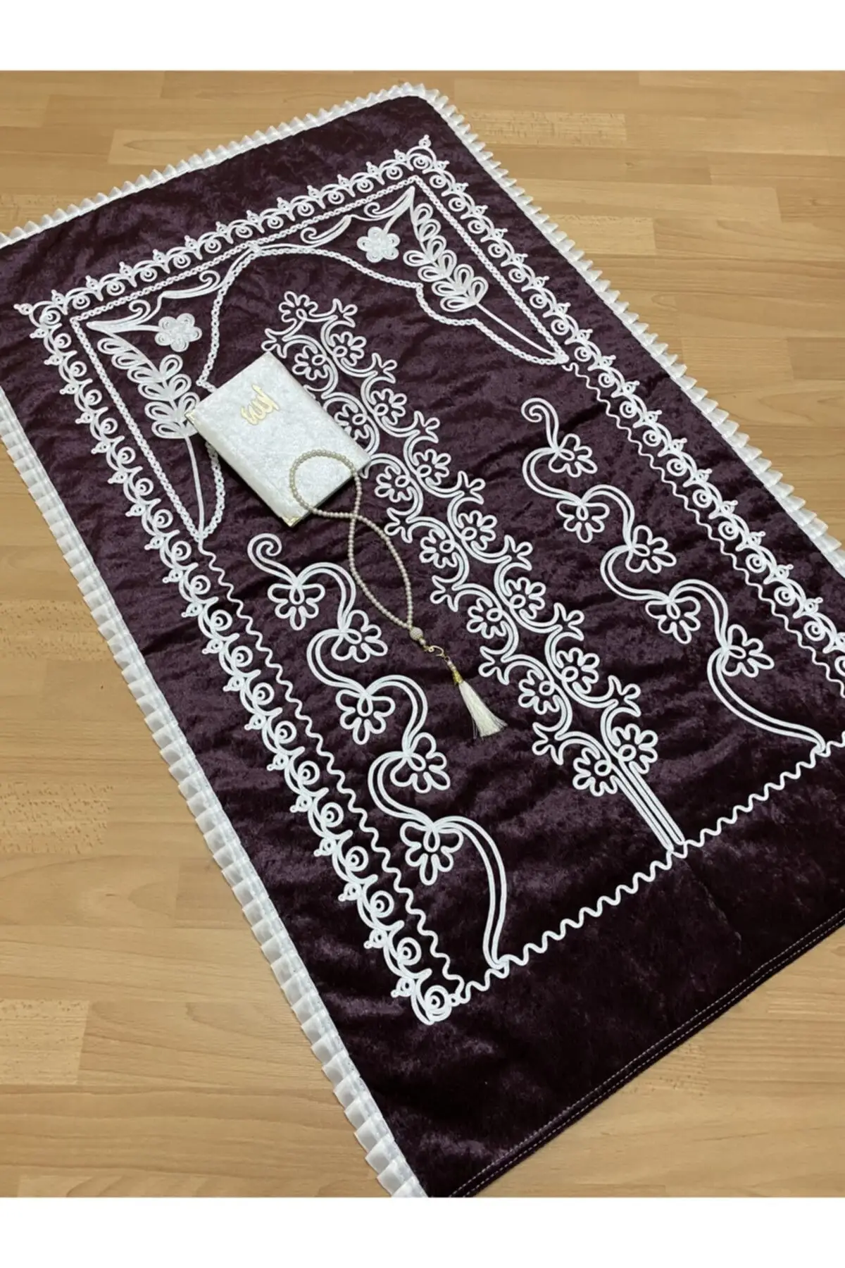 

DOLBOVI burgundy velvet Seccade 3 piece quarter bridal groom set Meditation Rug