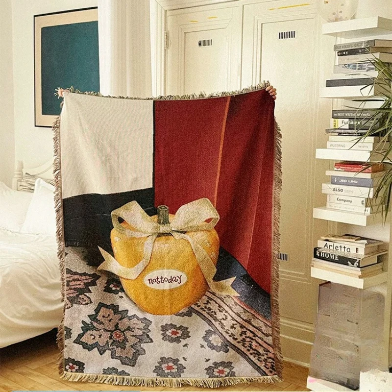 

Vintage Jacquard Throw Blanket, Fruit Pattern Sofa Cover for Living Room, Knitted Art Tapestry Wall Hanging, Creative Home Decor