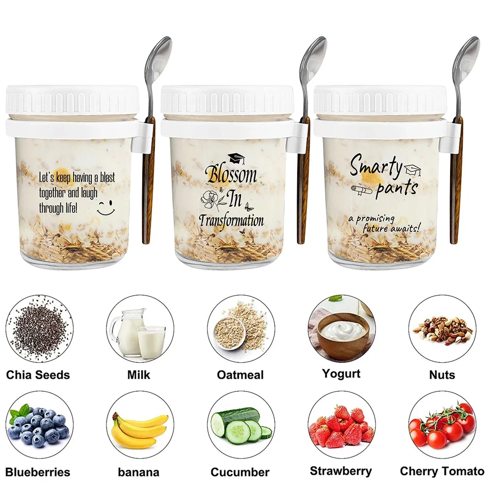 Overnight Oats Container with Lid and Spoon Canning Jars 12 Oz Milk Cereal Fruit Oatmeal Jars Portable Cereal and Milk Container