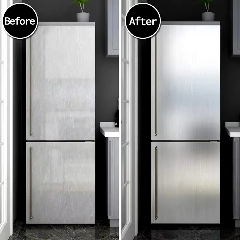 Brushed Silver 40cm Wall Sticker Stainless Steel Decoration Kitchen Living Room Refrigerator Countertop Adhesive Wallpaper