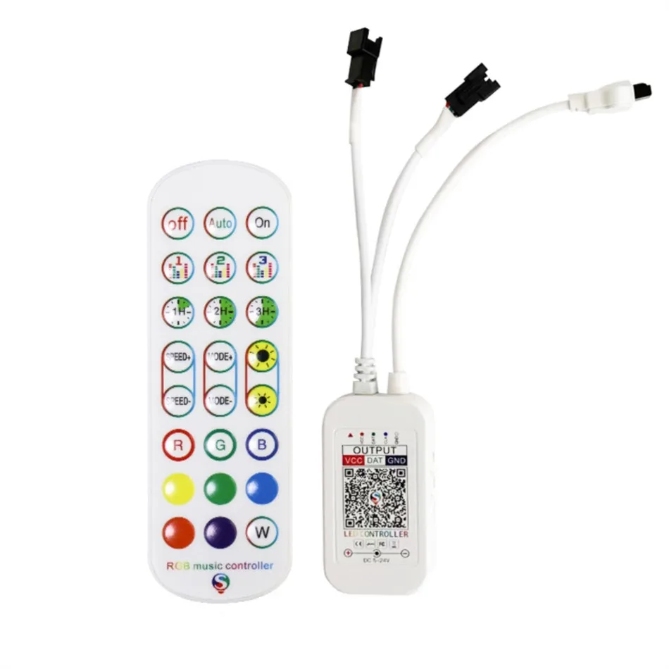 Bluetooth Smart Dual RGB Magic Color Controller DC5-24V 1000 Pixels Dimmer 24-Key Wireless IR Remote for WS2812B 2811 LED Strip