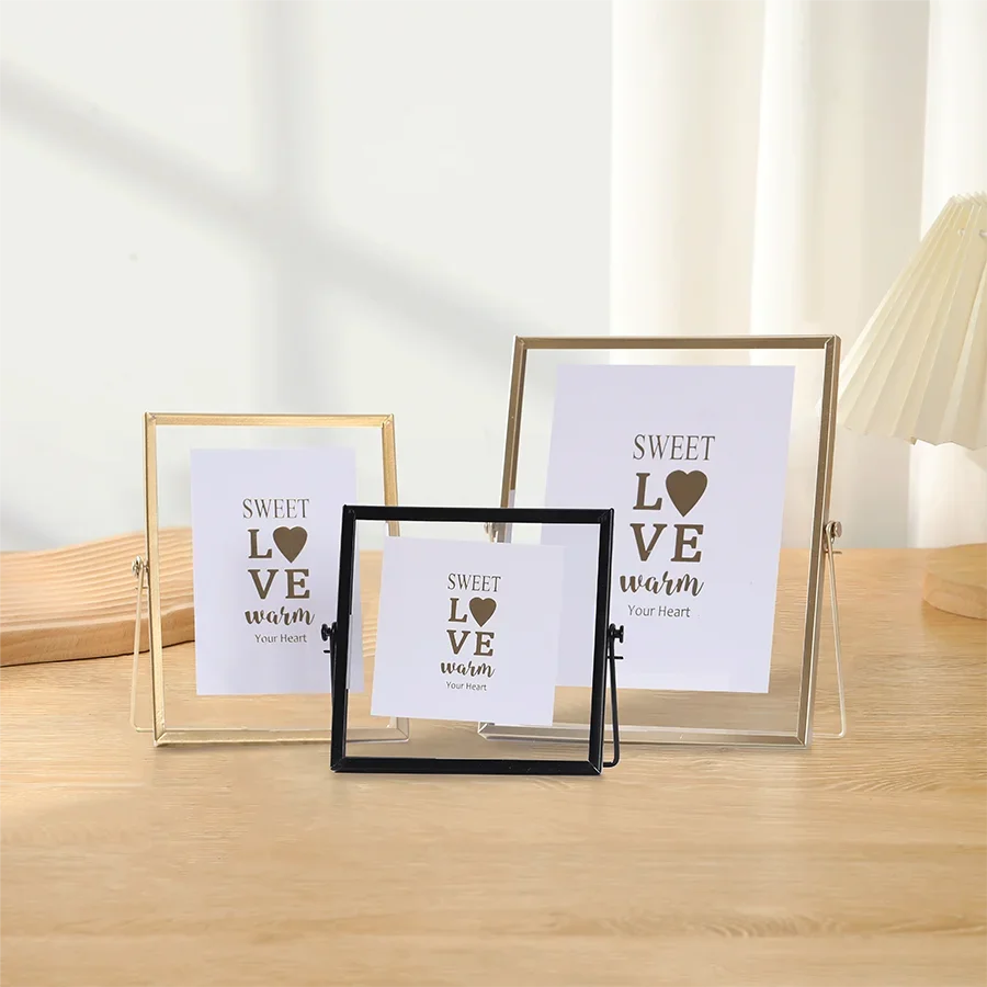 1pc Golden Metal Photo Frame, Acrylic Transparent Stand Photo Frame, Black Photo Desktop Pendulum Decorative Frame