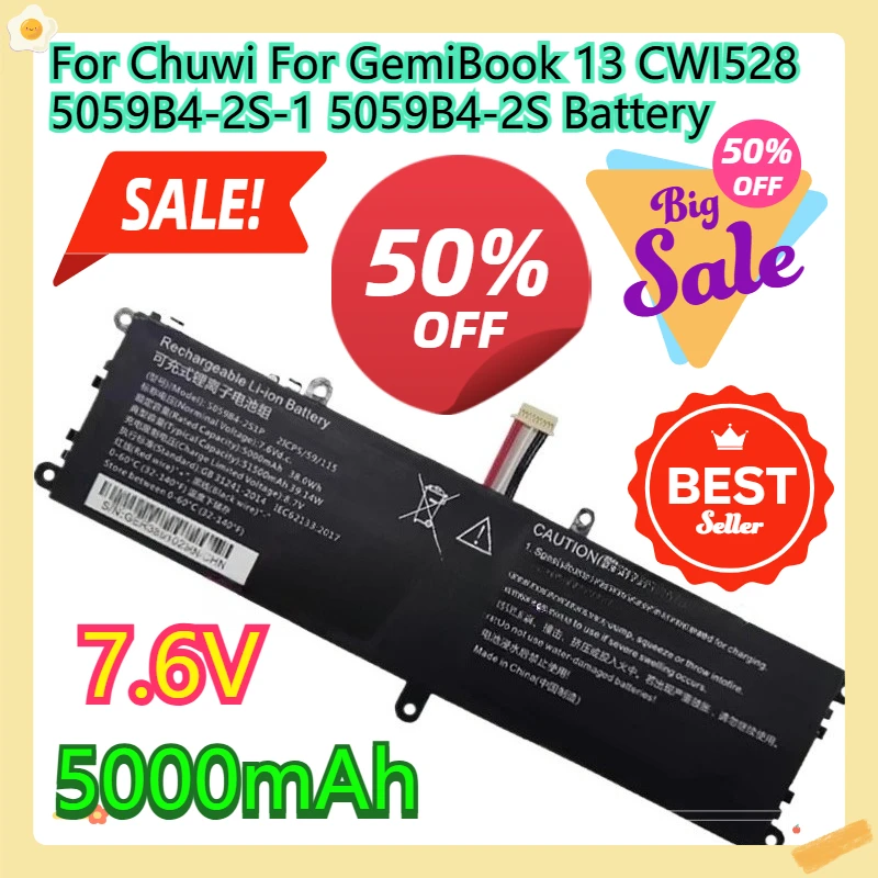 

For Chuwi For GemiBook 13 CWI528 5059B4-2S-1 5059B4-2S Battery 7.6V 5000mAh 38Wh