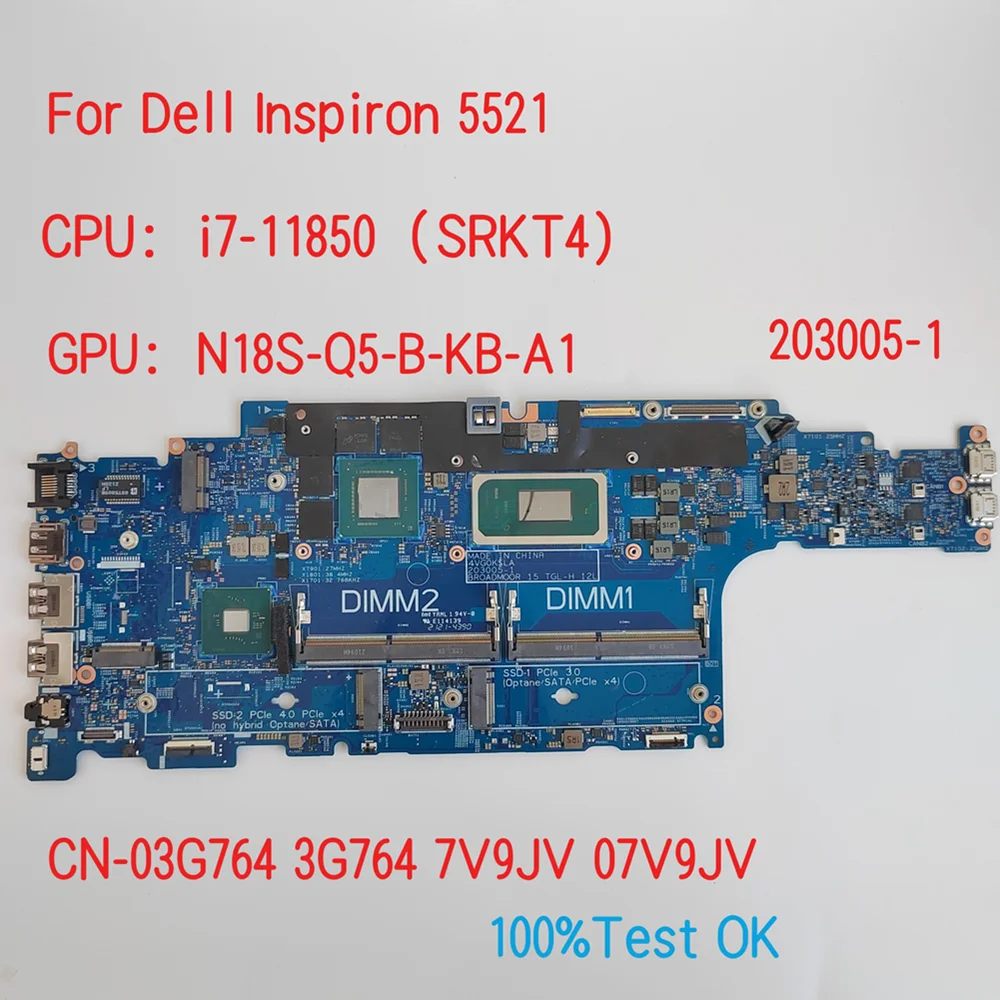 

203005-1 For Dell Latitude 5521 Laptop Motherboard With CPU i5 i7 CN-03G764 3G764 3DC8H 03DC8H 100%Test OK