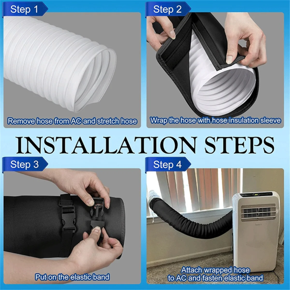 ABNJ Funda aislante de manguera de CA portátil, envoltura de cubierta de manguera de aire acondicionado portátil, se adapta a mangueras de escape de 5 pulgadas y 5,9 pulgadas de diámetro