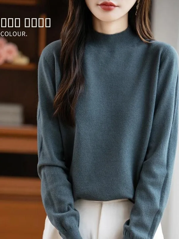 

Casual Loose Knit Sweater f High Collar Overhead Commute Sle Warm Inner Wear Boting irt Soft Cozy One-Line Garment