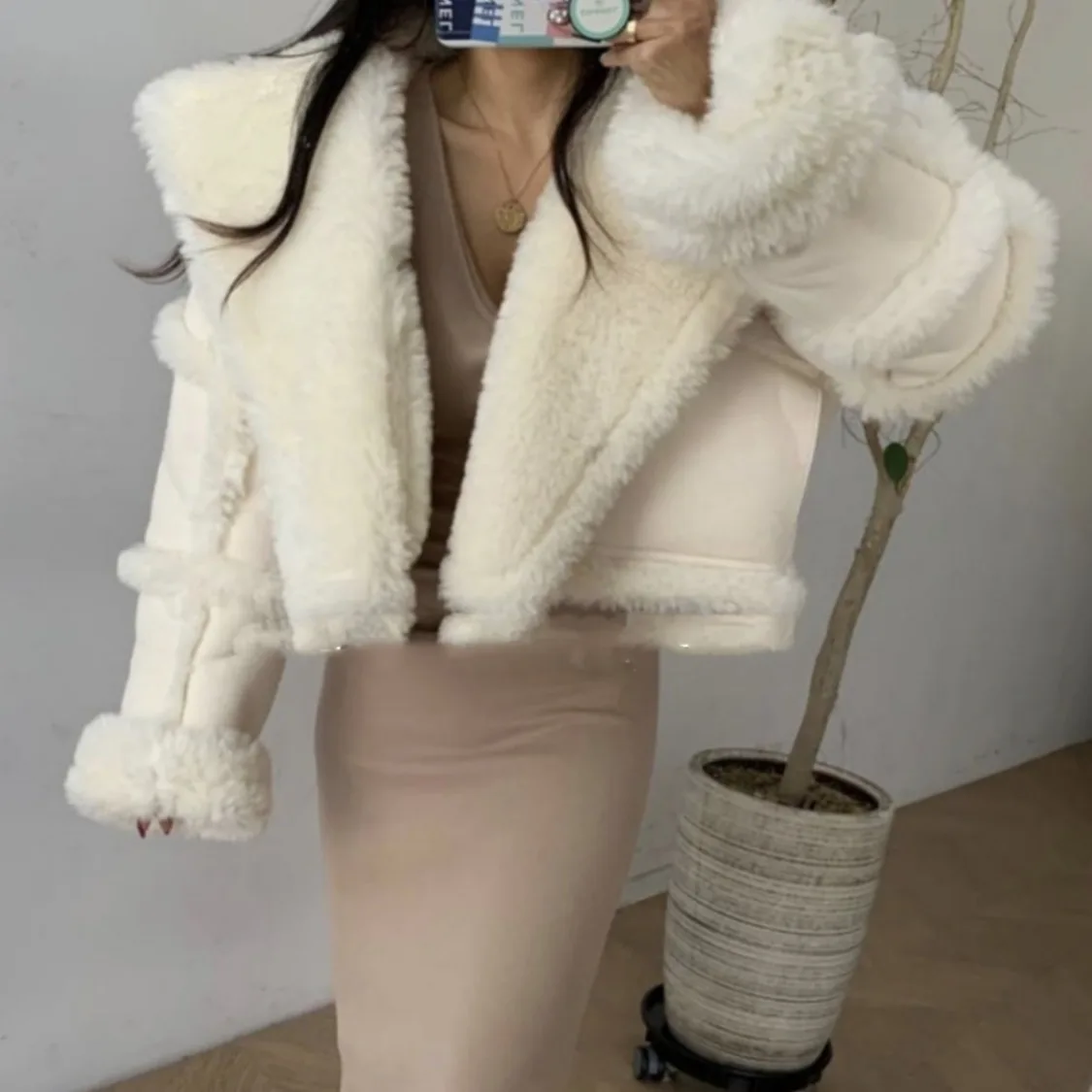 

Женская куртка из меха ягненка Thiened ort Sle из кожи оленя, бархатная мотоциклетная одежда, осенне-зимняя верхняя одежда, корейский Sle