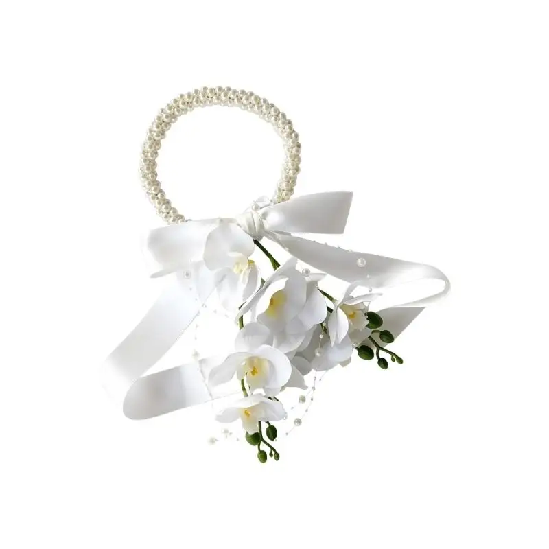 P9FE Hochzeitshandblumen mit Tragegriff und Schleifenakzent für Brautfotos – Detail 4