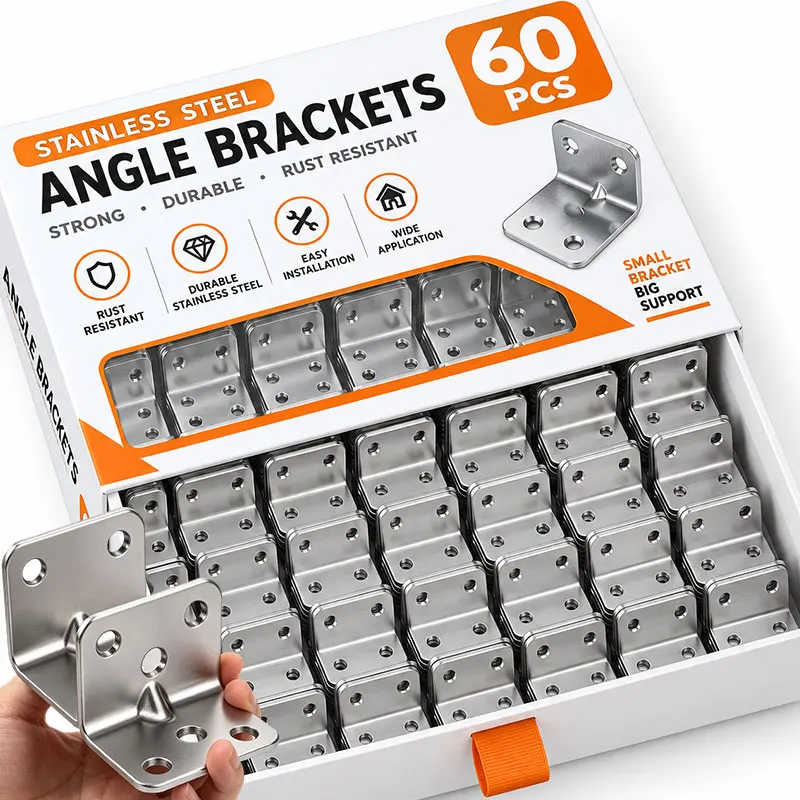10-60x Stainless Steel Corner Brackets DIY Universal for Cabinets Drawers Windows Wood Furnitured 90° Right Angle Fixed Bracket