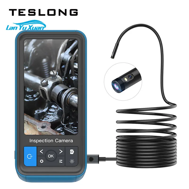 Teslong new design 7.9mm triple lens 5m cable borescope video inspection camera with 4.5inch display screen industrial endoscope