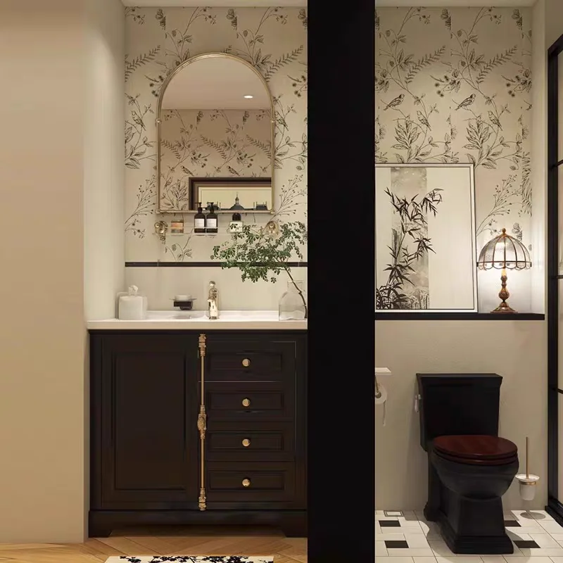 

HV-Factory Direct Supply of Classic French-style Floor-standing Cabinet with Ceramic Integrated Solid Wood Bathroom Cabinet*