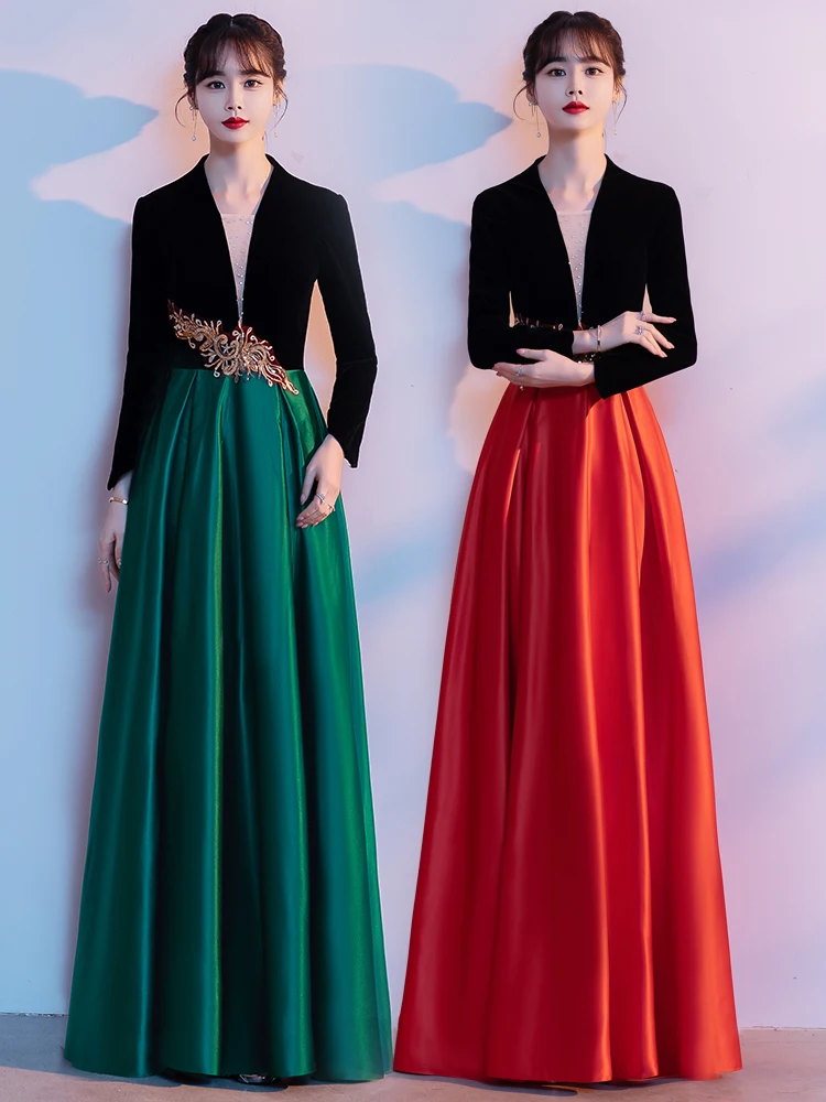 

Красная бархатная длинная юбка для сценических выступлений, для женщин, для хоровых коллективов, для выступлений, с молнией на талии