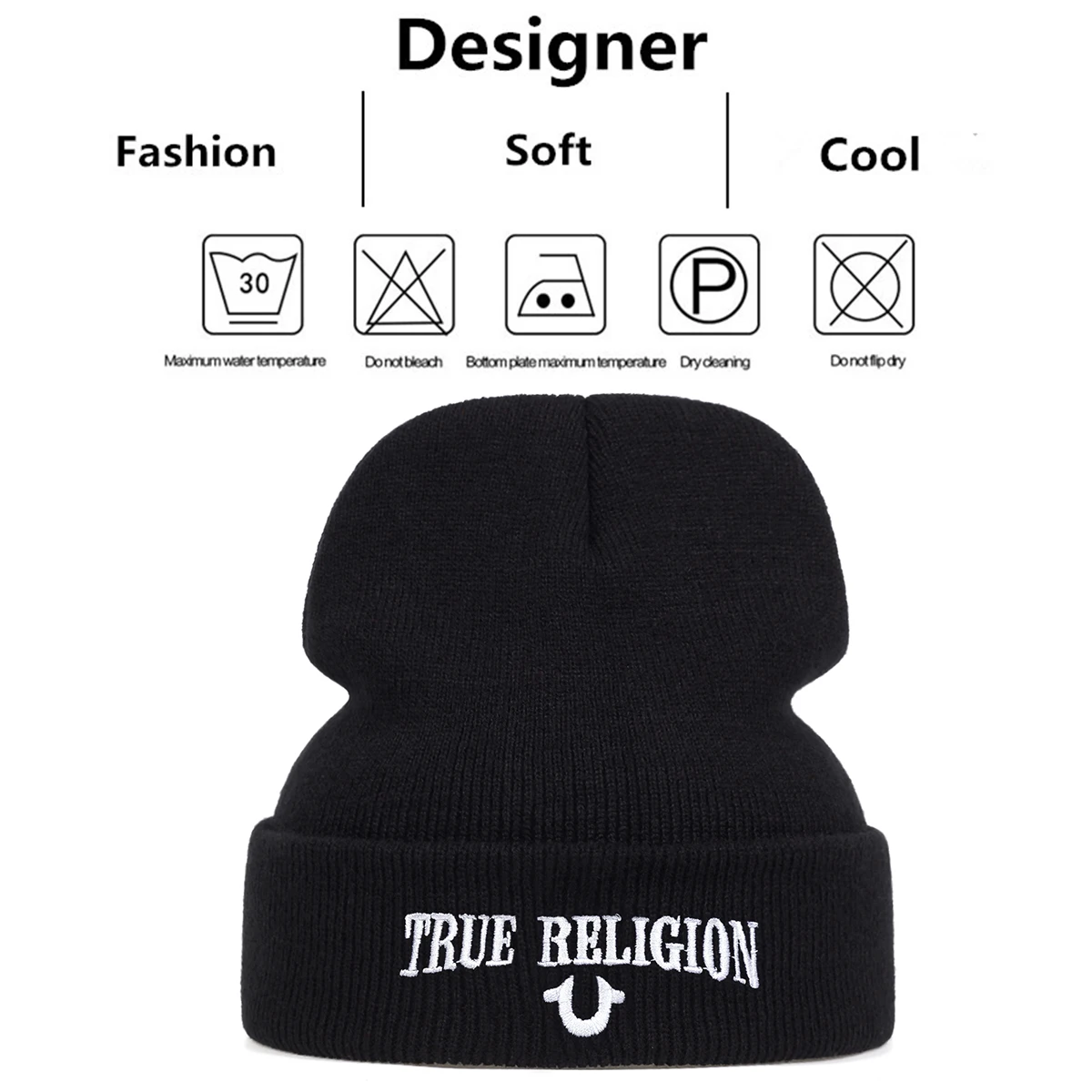 Unisex TRUE RELIGION Letter Embroidery Beanies Autumn Winter Warm Beanie Hat Caps for Women Men