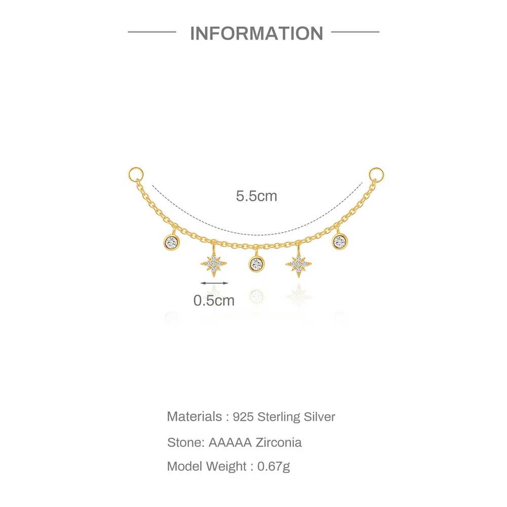 Aide 1pc 925 Sterling Silver Romantic Luxury Zircon Stars Screw Bead Stud Earrings for Women Korean Ear Bone Piercing Jewelry